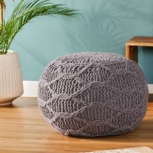 Elegant Gray Knitted Pouf
